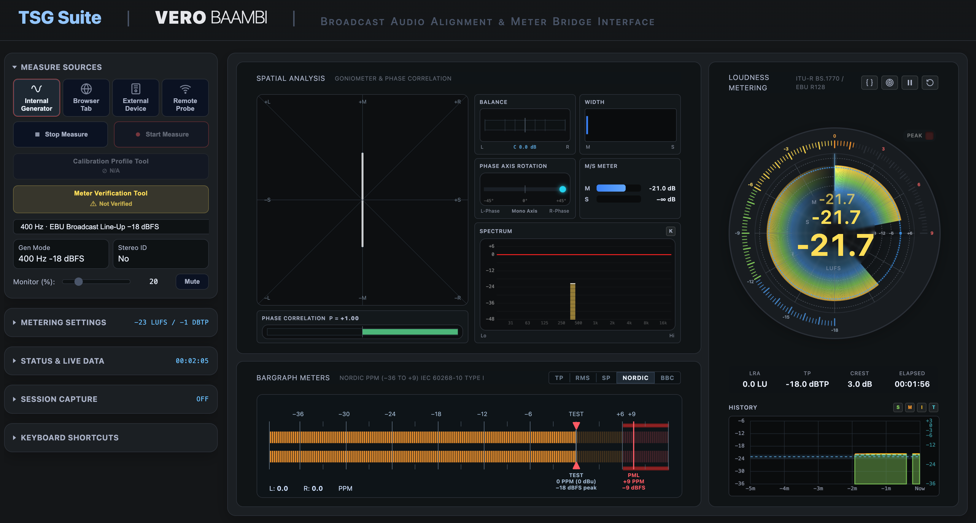 TSG Vero BAAMBI interface showing menu options